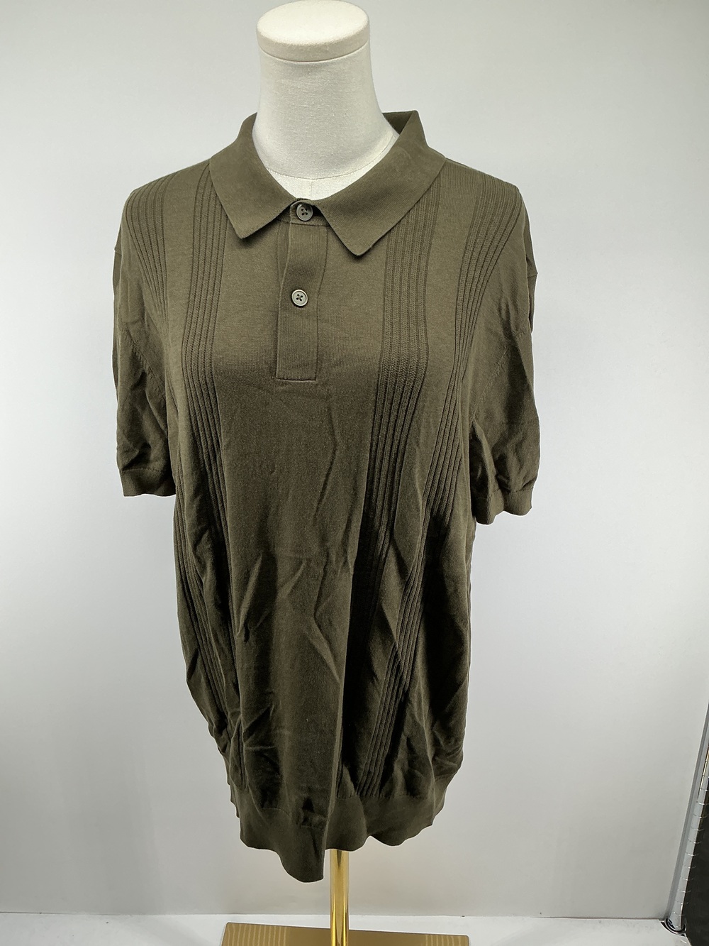 Cotton-Silk Ribbed Short Sleeve Sweater Polo